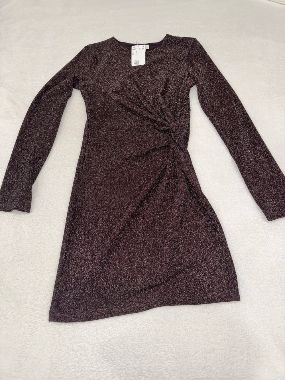 H&M Metallic Twist-Detail Long Sleeve Dress - Black